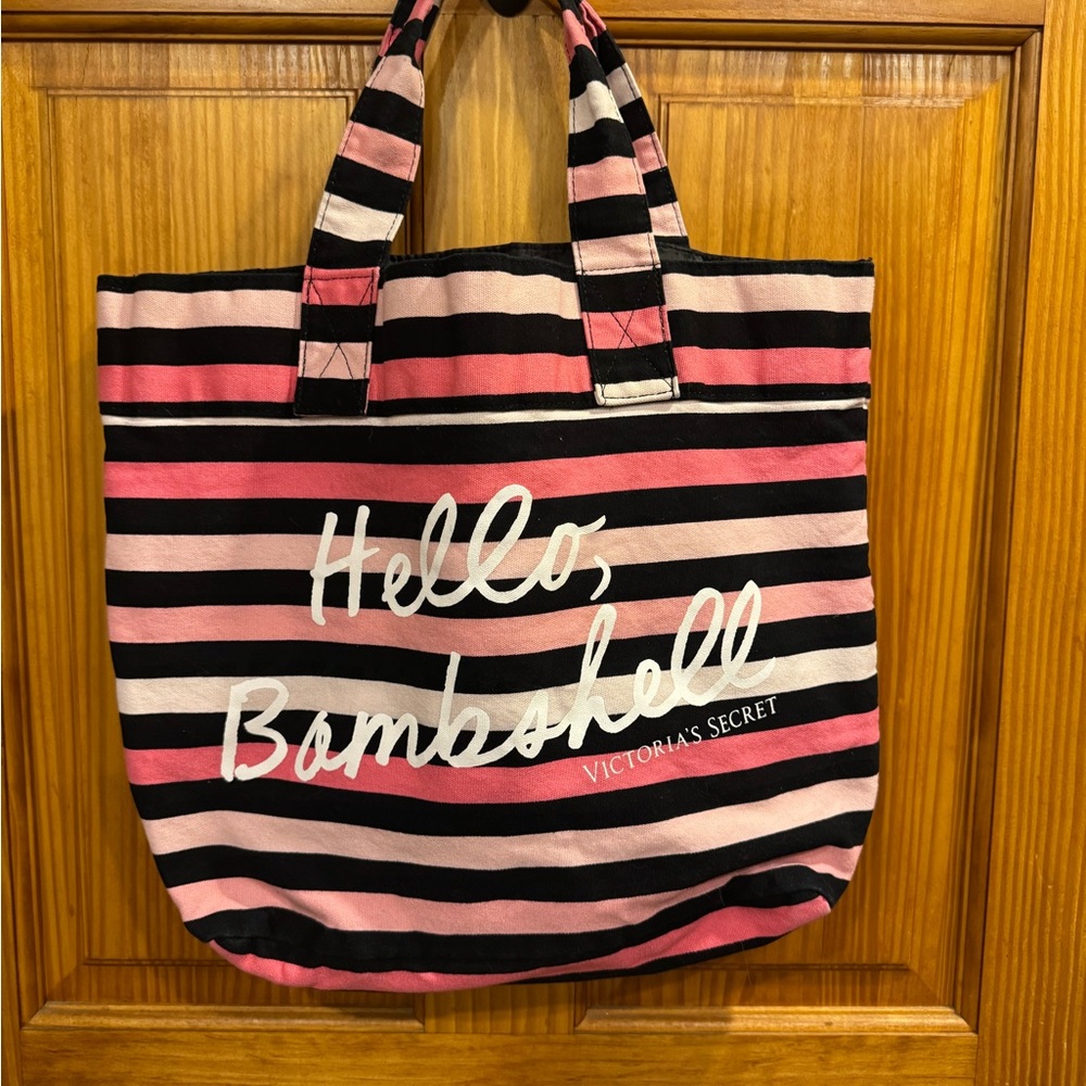 Victoria Secret's Hello Bombshell 2015 Black Pink White Canvas Tote Beach Bag